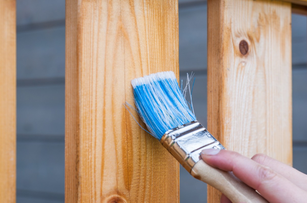Close-up of brushwork on exterior wood
